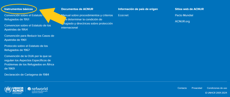 Captura de pantalla de la parte inferior del sitio web